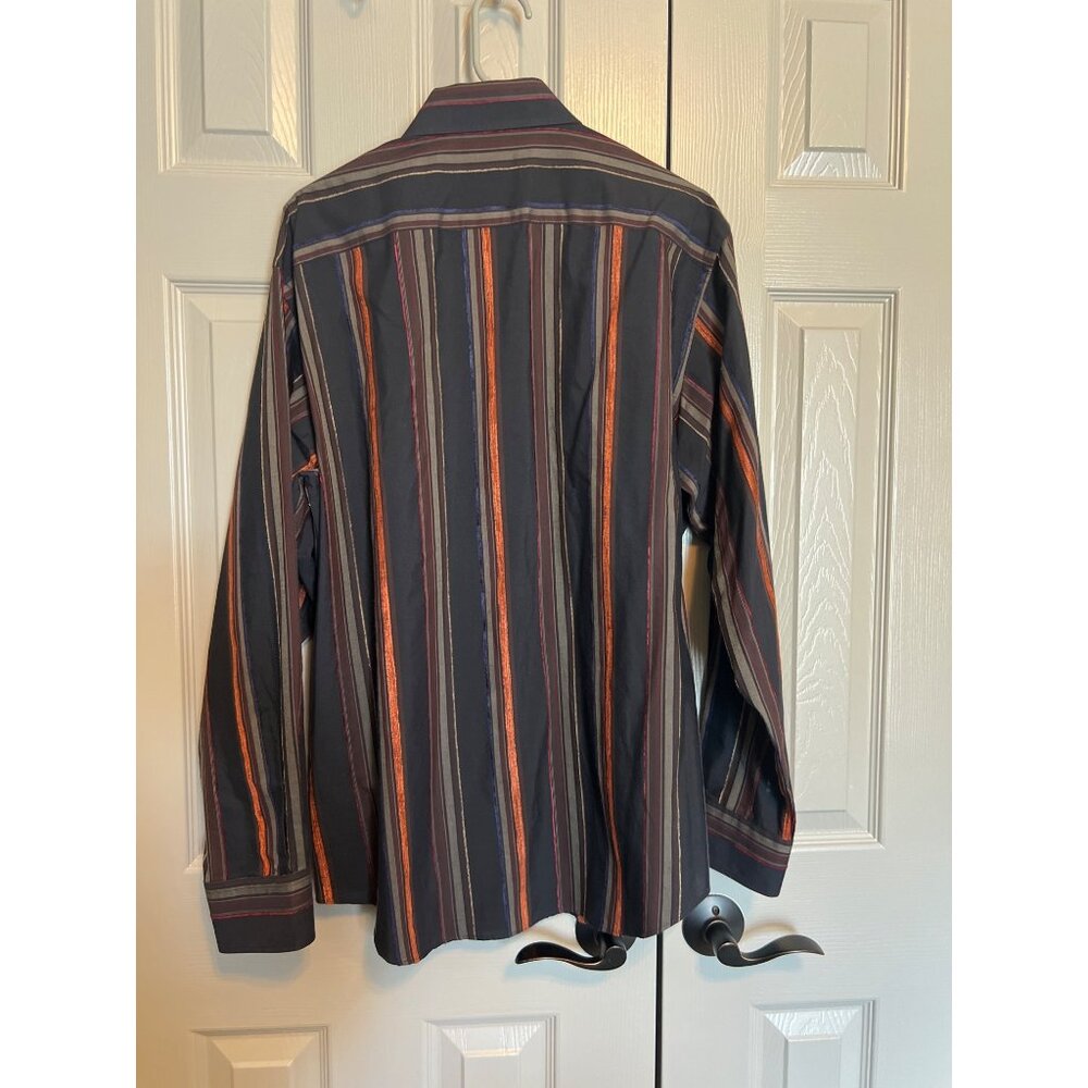 Bugatchi Uomo‎ XL Men's Striped Button-Up Shirt – Black Multi-Color Microfiber - Picture 5 of 9